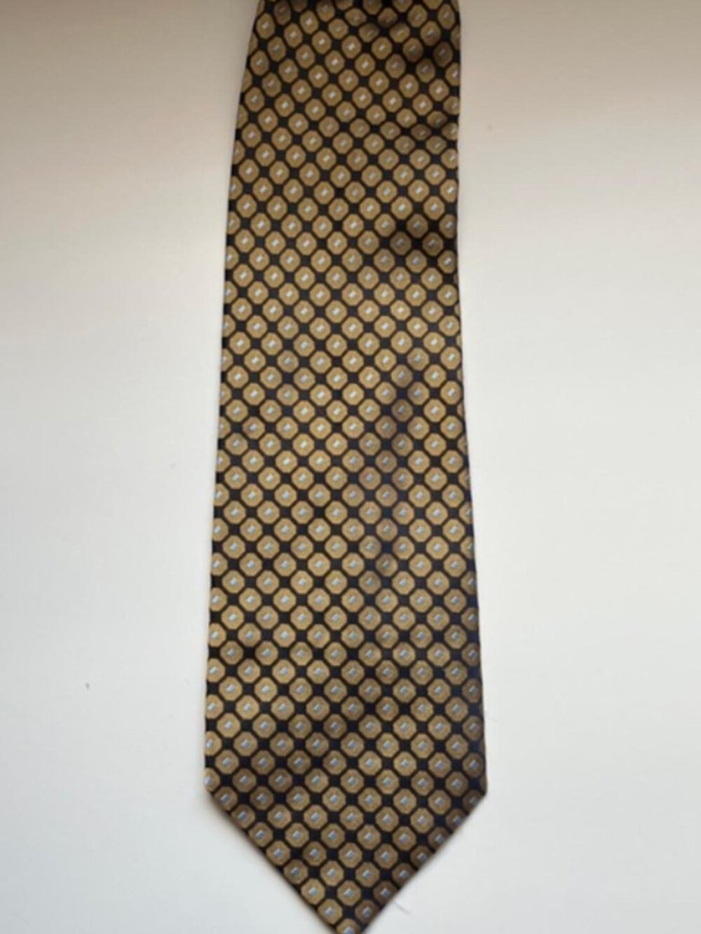 Vintage Bill Blass Gold Black Medallion Geometric Silk Tie art deco pop art
